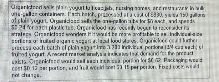SHOULD SELL THE GALLON SIZE PLAIN YOGURT OR CONVERT THE PLAIN YOGURT