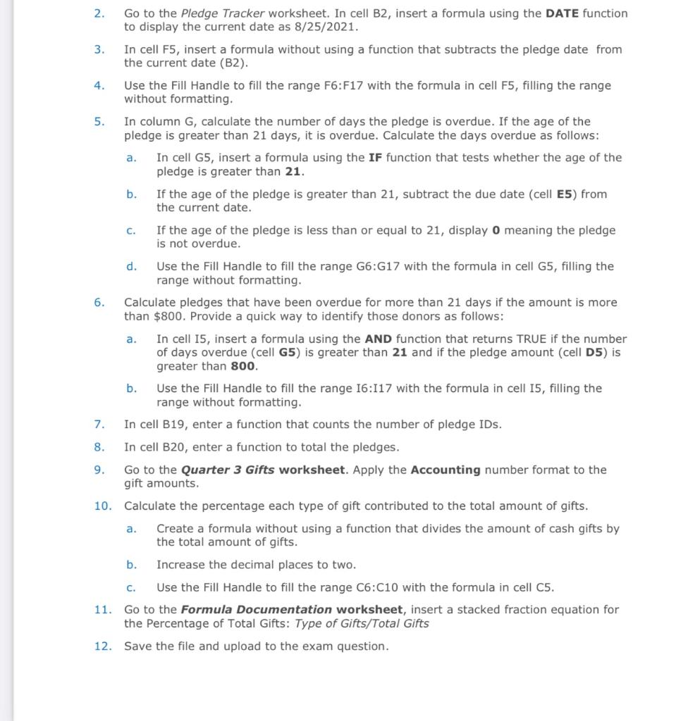 insert a formula without using a function that subtracts the pledge date