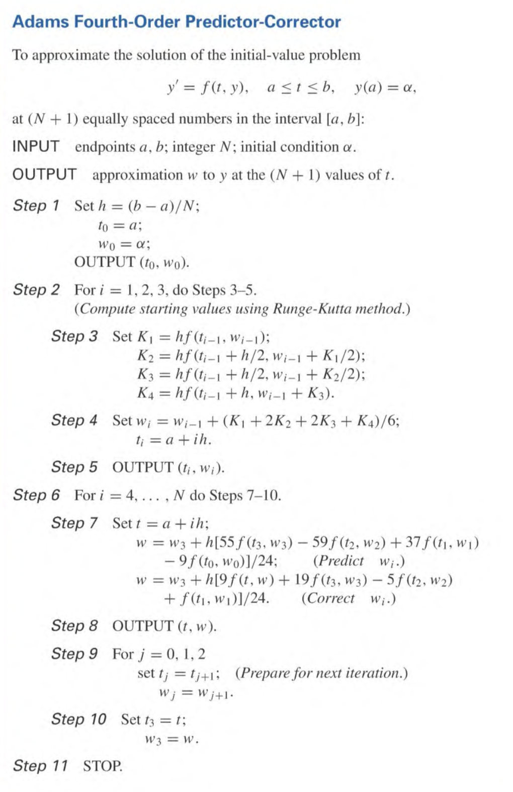 Adams Fourth-Order Predictor-Corrector Python ONLY!! Please translate this pseudocode into Python code,