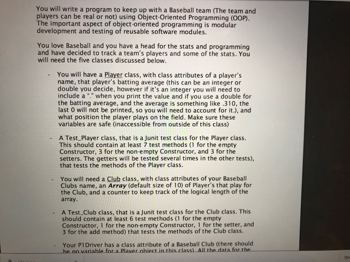  You will write a program to keep up with a Baseball