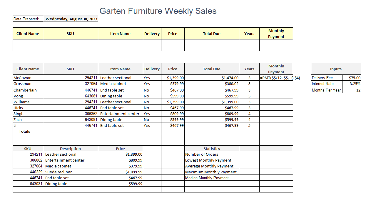  Insert the function in cell I11 to calculate the first customers