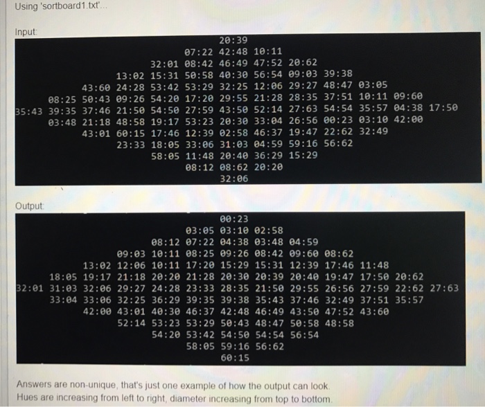 monotonically increasing hue from left to right and each column includes monotonically