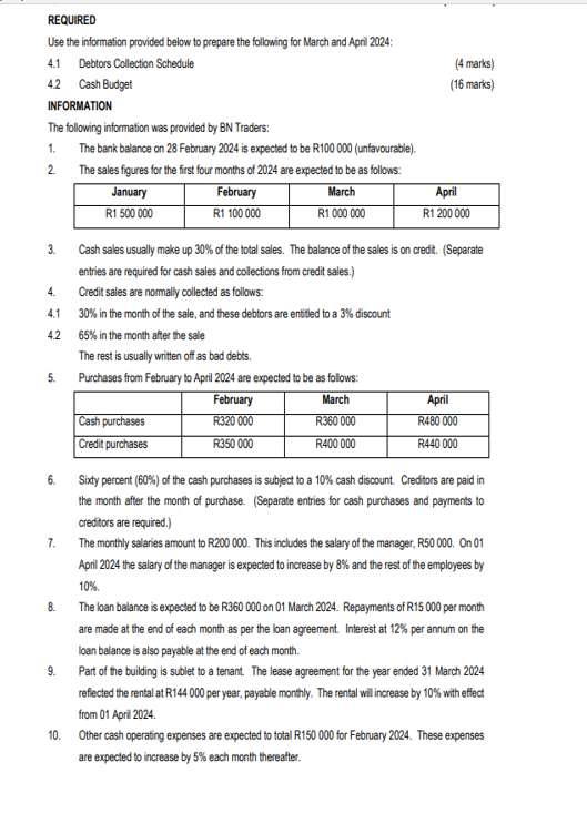  REQUIRED Use the information provided below to prepare the following for