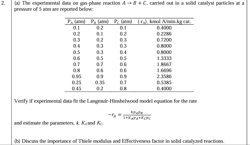  ,(a) The experimental data on gas-phase reaction AB+C, carried out in