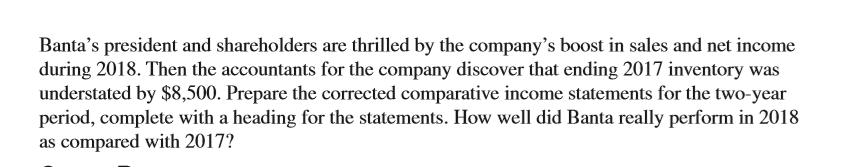 Banta Tile & Marble Corporation reported the following comparative income statements for