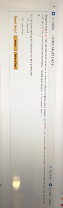  5. -/1 points HarMathAp 12 6.4.011. My Notes Ask Your Teacher