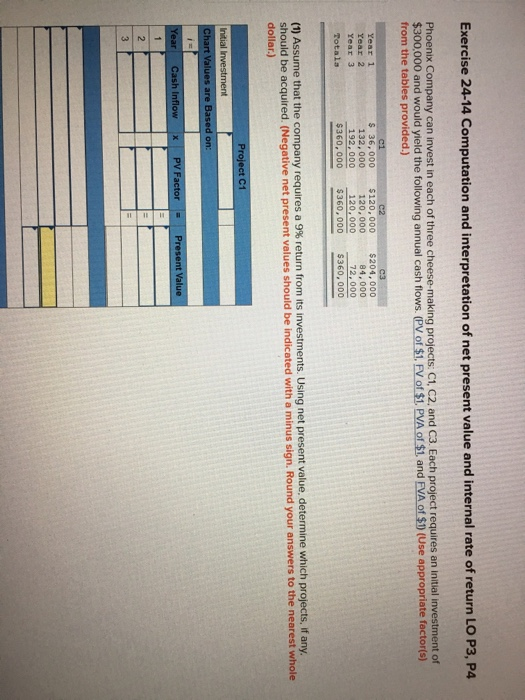  Exercise 24-14 Computation and interpretation of net present value and internal