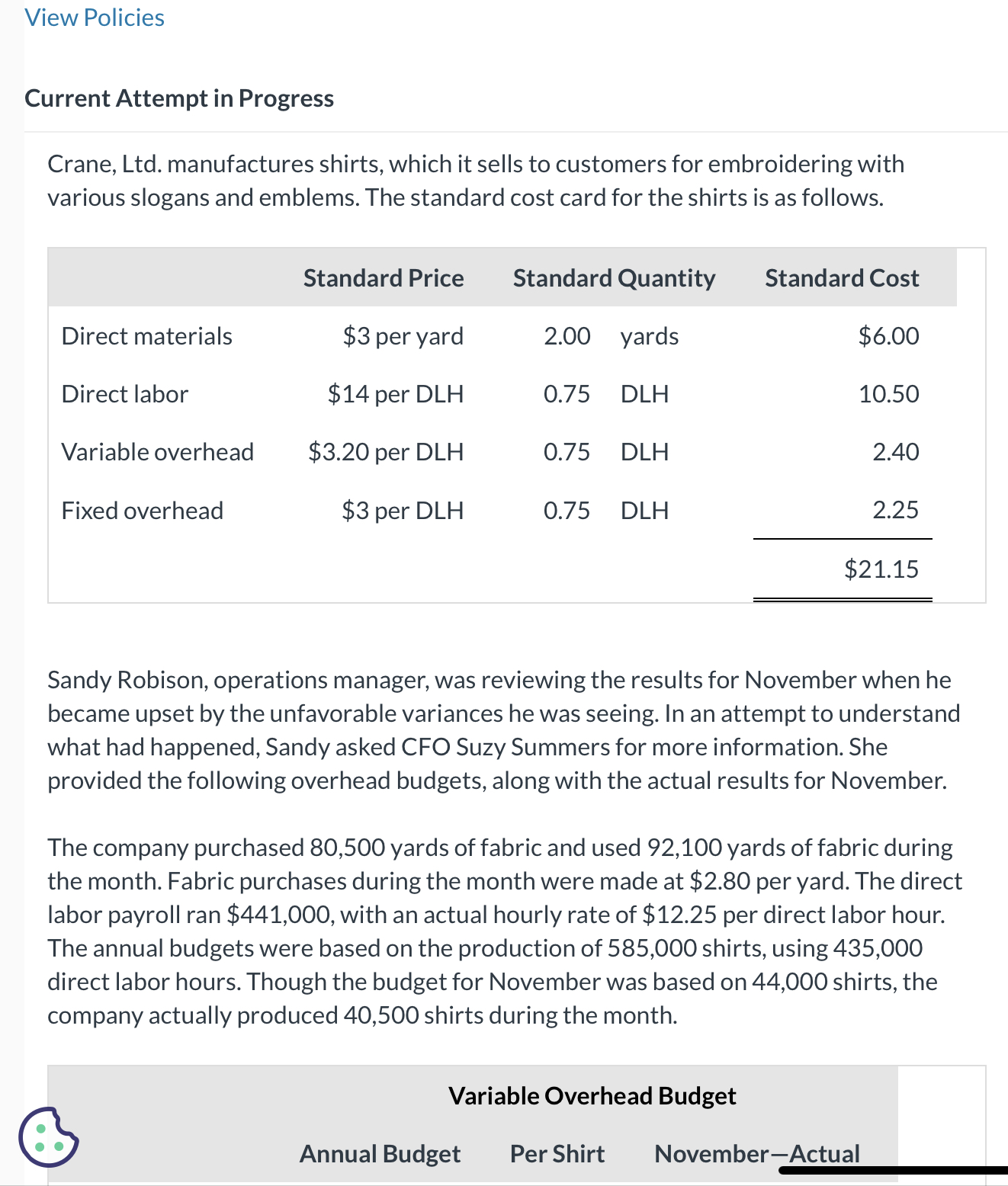  Current Attempt in Progress Crane, Ltd. manufactures shirts, which it sells