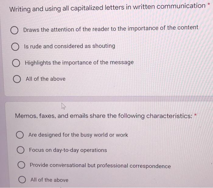  Writing and using all capitalized letters in written communication * O