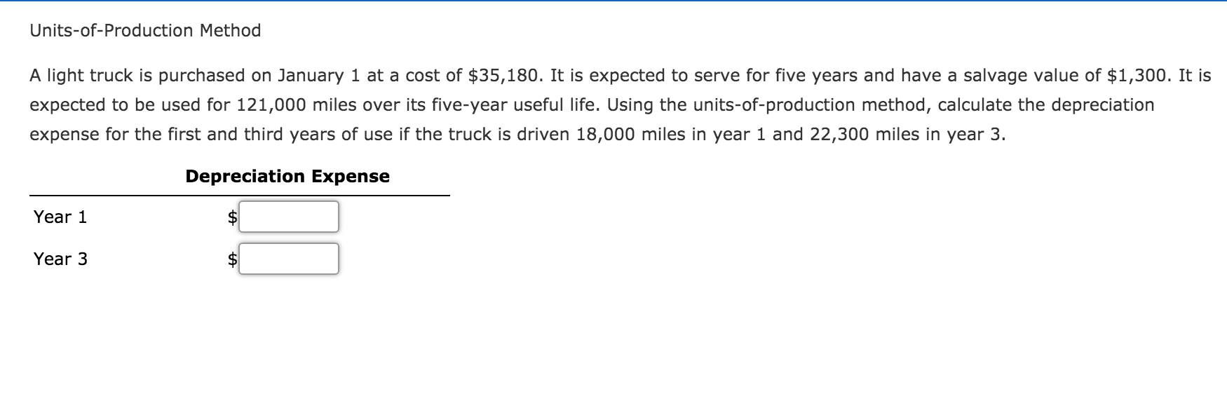  Units-of-Production Method A light truck is purchased on January 1 at