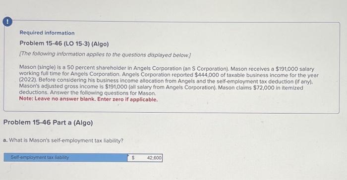  can I get help with a,c,d,e Required information Problem 15-46 (LO