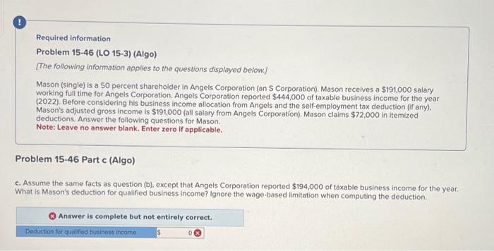 15-3) (Algo) [The following information applies to the questions displayed below.] Mason