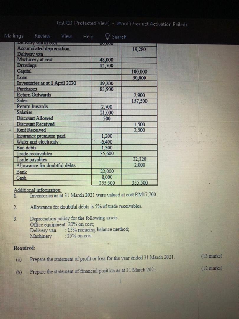 Review View Help Search Question 3 Ananda wants to prepare financial statements