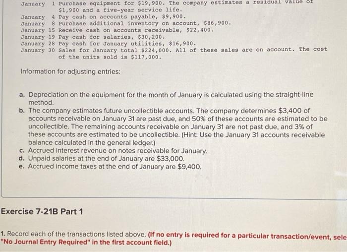 7-7) [The following information applies to the questions displayed below.) On January