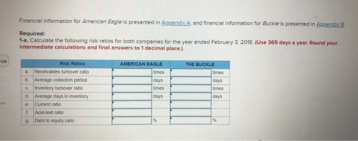  Financial information for American Eagle is presented in Appendix A. and