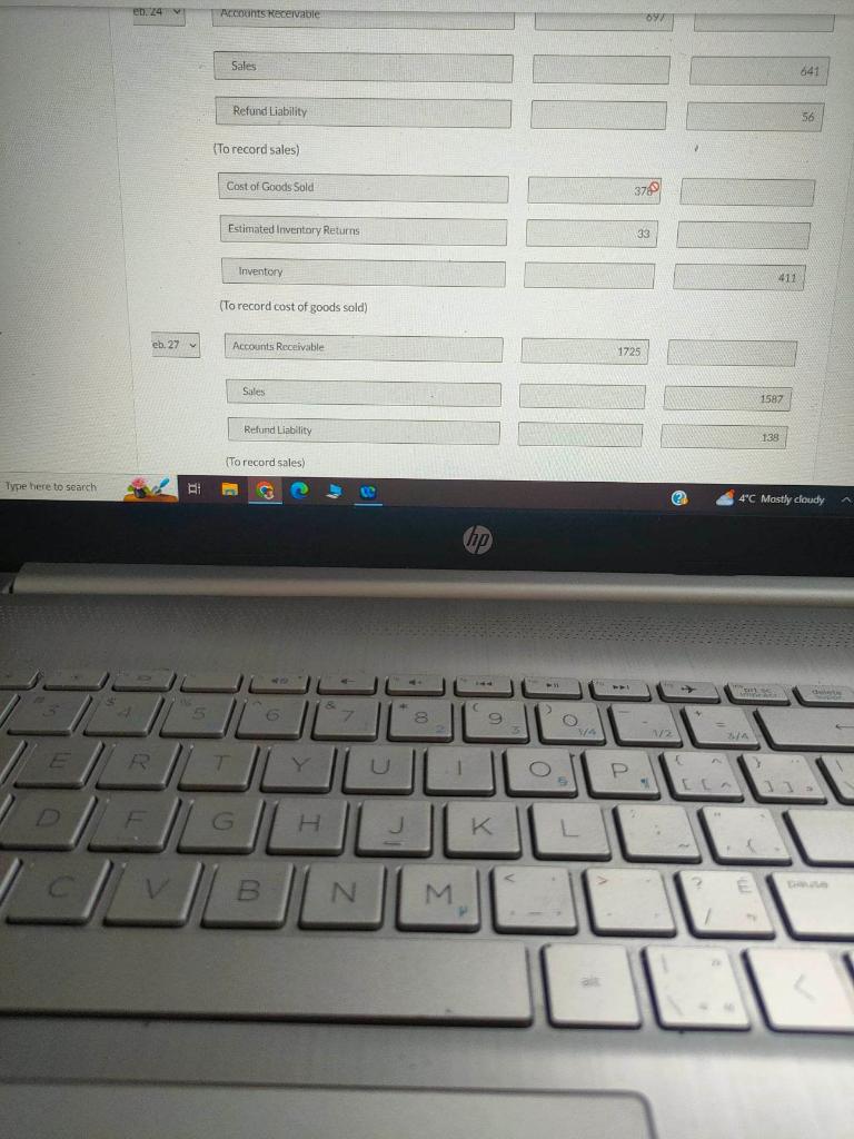 had cost H55 $764. 4 Andrew Noren returned for credit $139 of