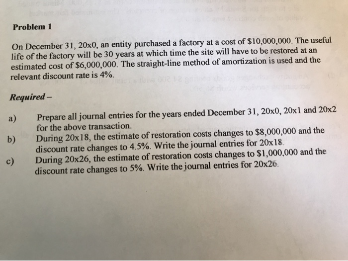  Problem 1 On December 31, 20x0, an entity purchased a factory
