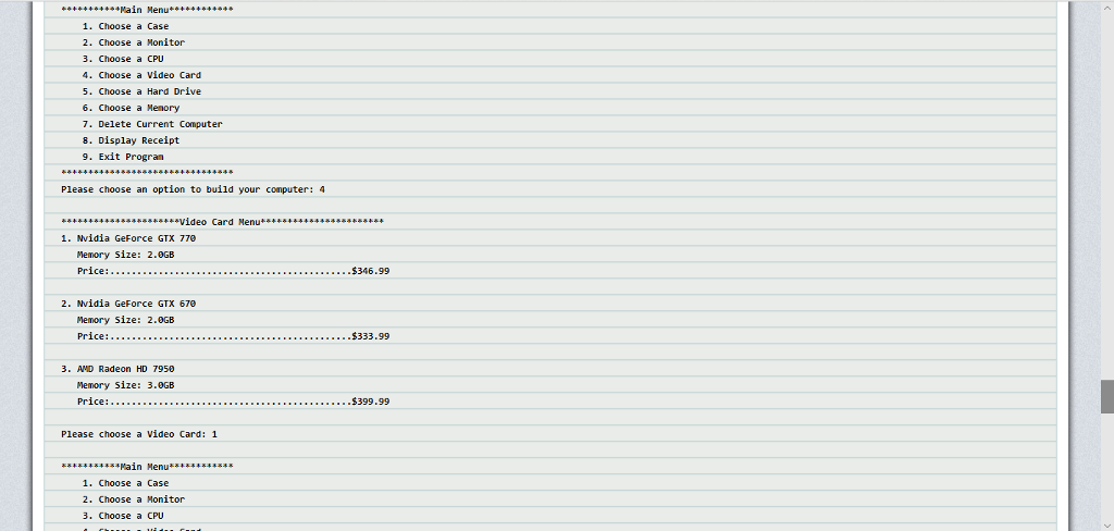 make the code more organized NOTE 2: The computer parts and prices