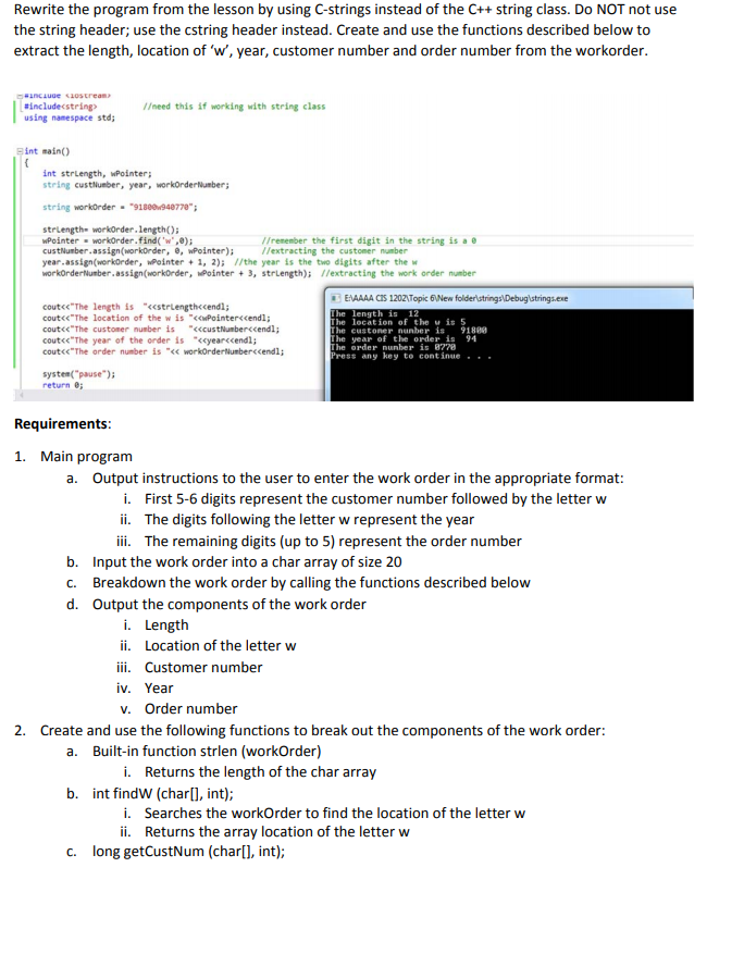  Rewrite the program from the lesson by using C-strings instead of