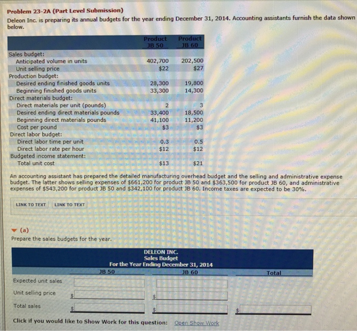  Problem 23-2A (Part Level Submission) Deleon Inc. is preparing its annual