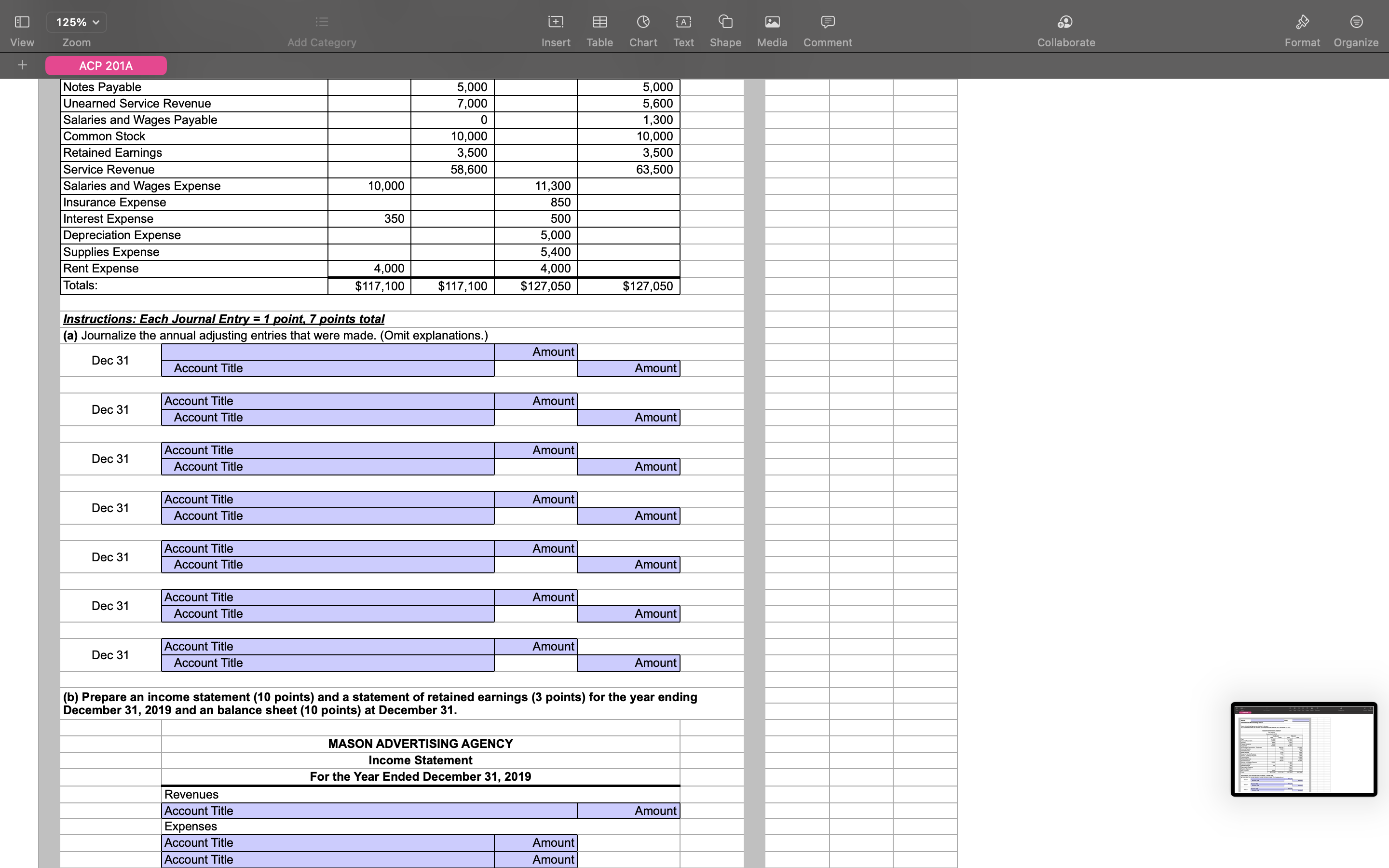 & ACP 201A \\ \hline \end{tabular} Add Category Insert Table Chart Text