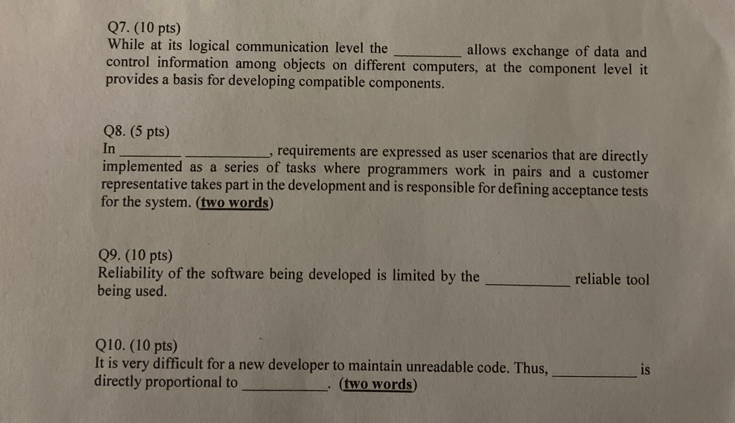  Q7.(10 pts) While at its logical communication level the q, allows