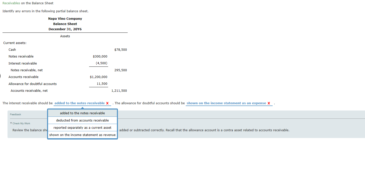 Receivables on the Balance Sheet Identify any errors in the following