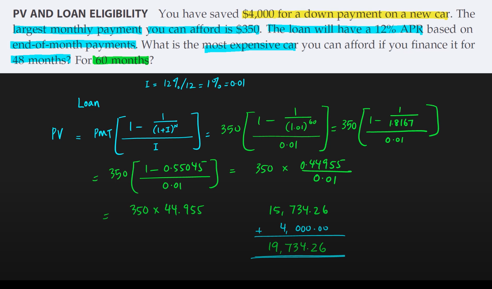 payment on a new car. The largest monthly payment you can afford