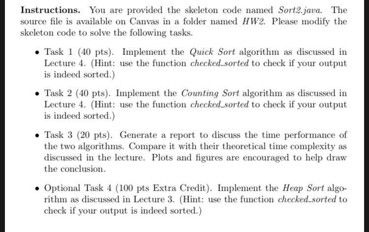  package sorting; I need the extra credit also please and follow