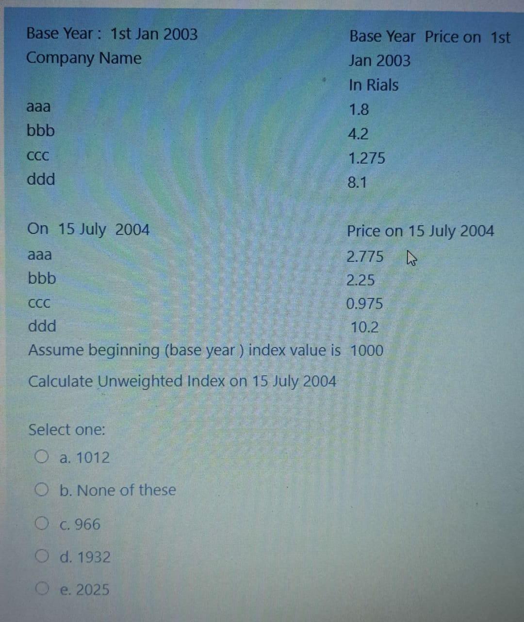 help me Base Year : 1st Jan 2003 Company Name Base