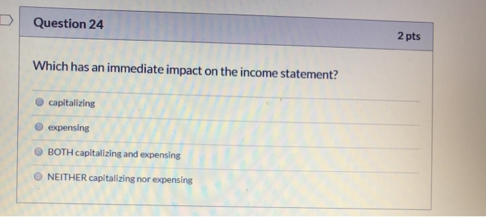  Question 24 2 pts Which has an immediate impact on the