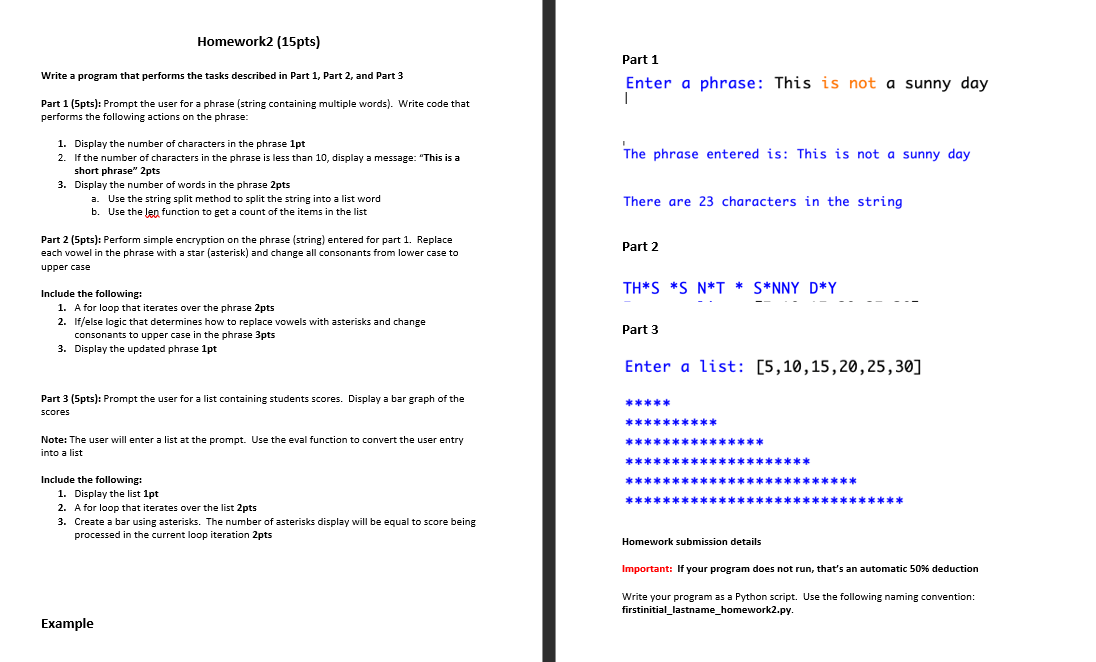  Homework2 (15pts) Part 1 Write a program that performs the tasks