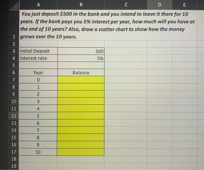  A B C D E You just deposit $500 in the