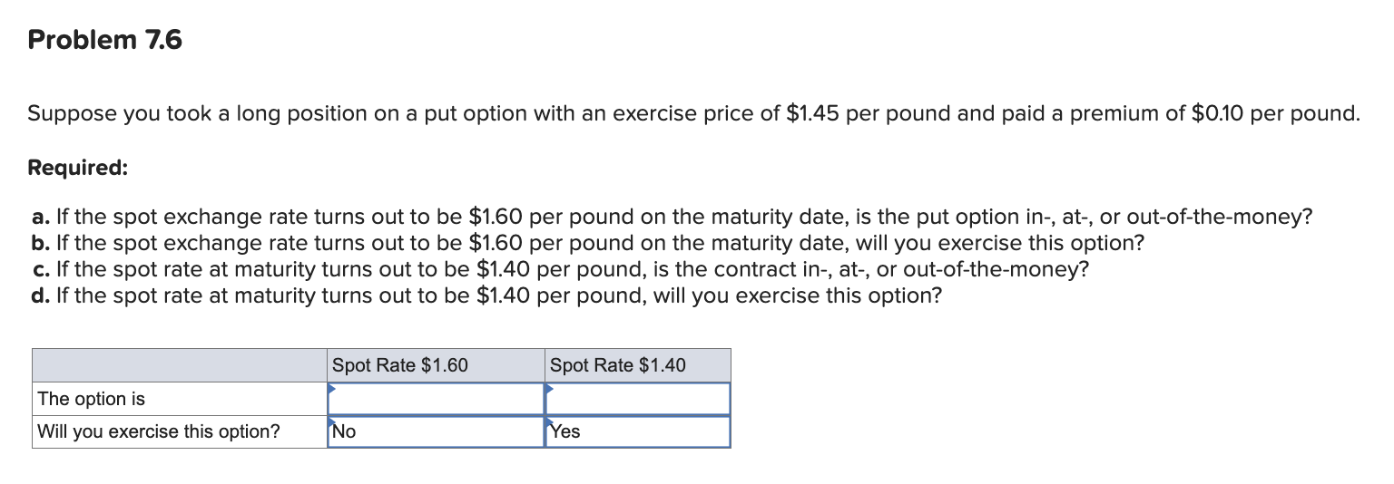  Suppose you took a long position on a put option with
