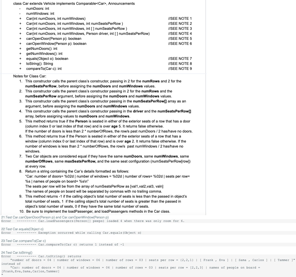  Need help with Car class PLEASE read and address the specific