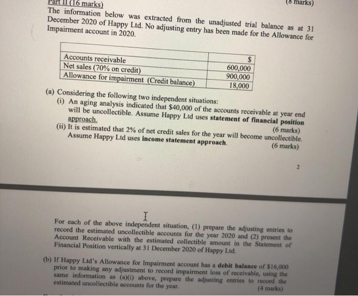  (8 marks) 16 marks) The information below was extracted from the