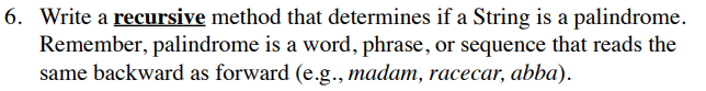 in separate ArrayLists. a. Use the recursive method you created in the