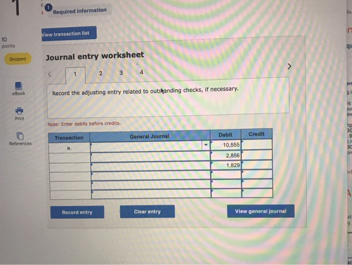 1 10 points Required information [The following information applies to the questions