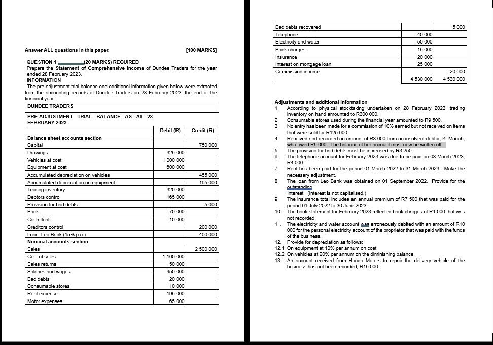  Answer ALL questions in this paper. [100 MARKS] QUESTION 1 (20