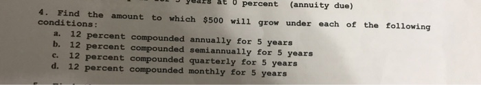 percent (ordinary annuity) b. $200 per year for 5 years at 5