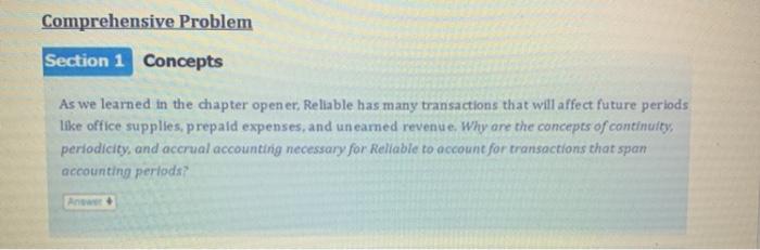  Comprehensive Problem Section 1 Concepts As we learned in the chapter