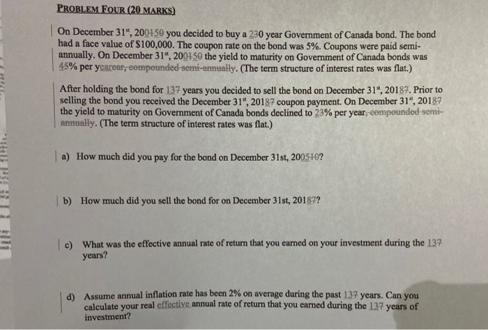 please use excel to solve problem PROBLEM FOUR (20 MARKS) On December
