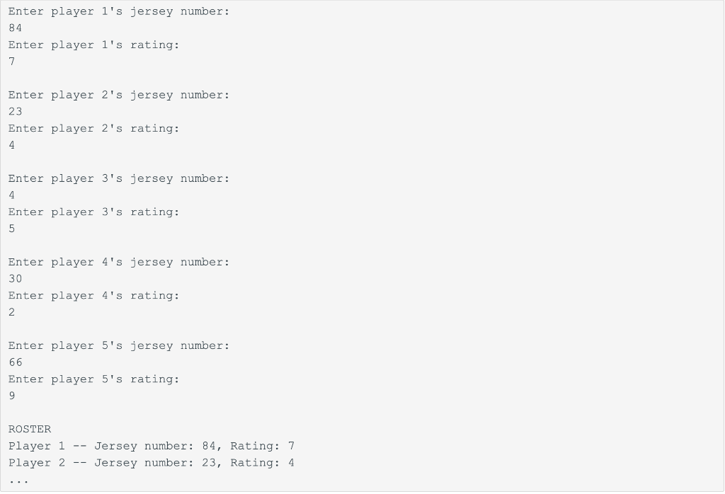 5.27 LAB*: Program: Soccer team roster (Vectors) This program will store roster