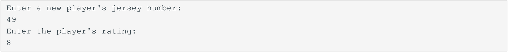 pairs of numbers: A player's jersey number (0 - 99) and the