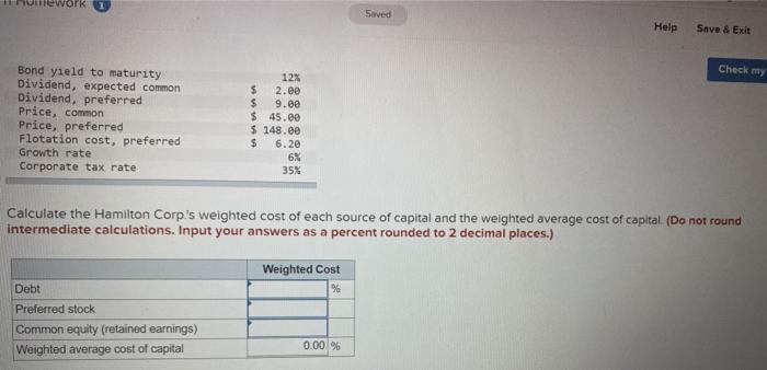 w Given the following information: Percent of capital structure: Debt Preferred stock