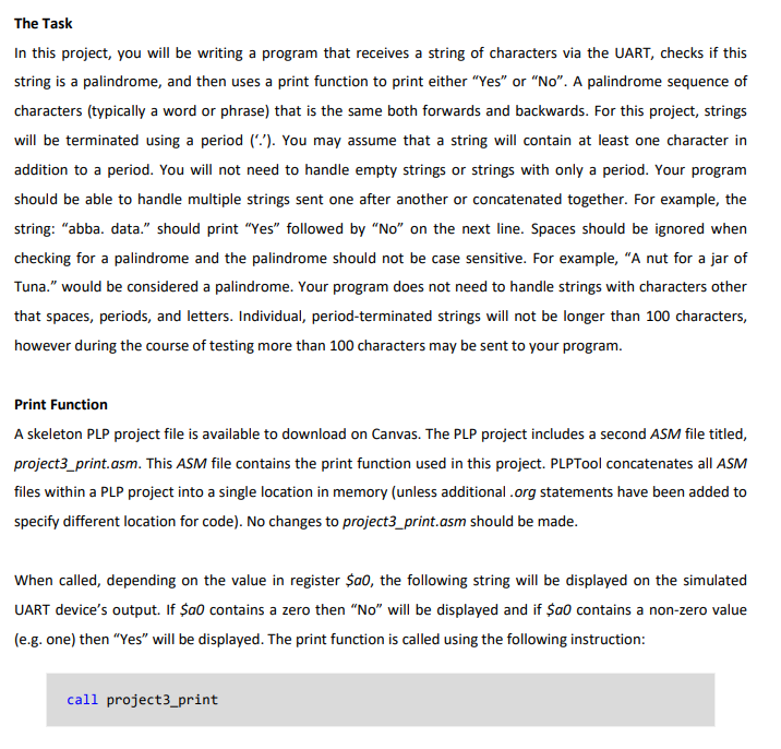 The Task In this project, you will be writing a program