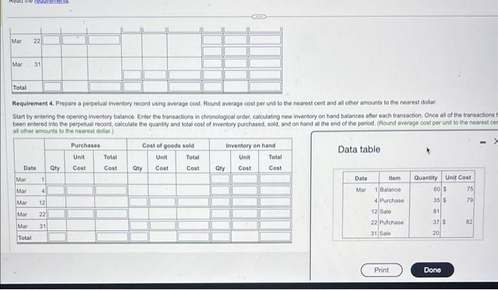 view the transactions.) Read the recuirempents Requirement 2. Prepare a perpetual inventory