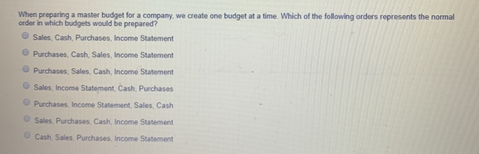  When preparing a master budget for a company, we create one