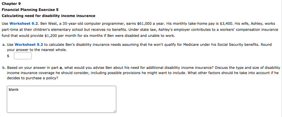 (Worksheet 9.2 below) Chapter 9 Financial Planning Exercise 5 Calculating need