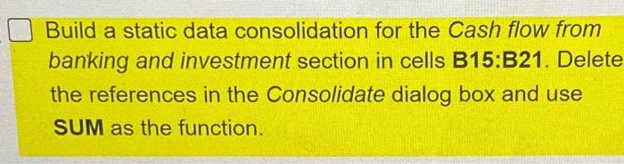 please explain how to do this on excel. Build a static data